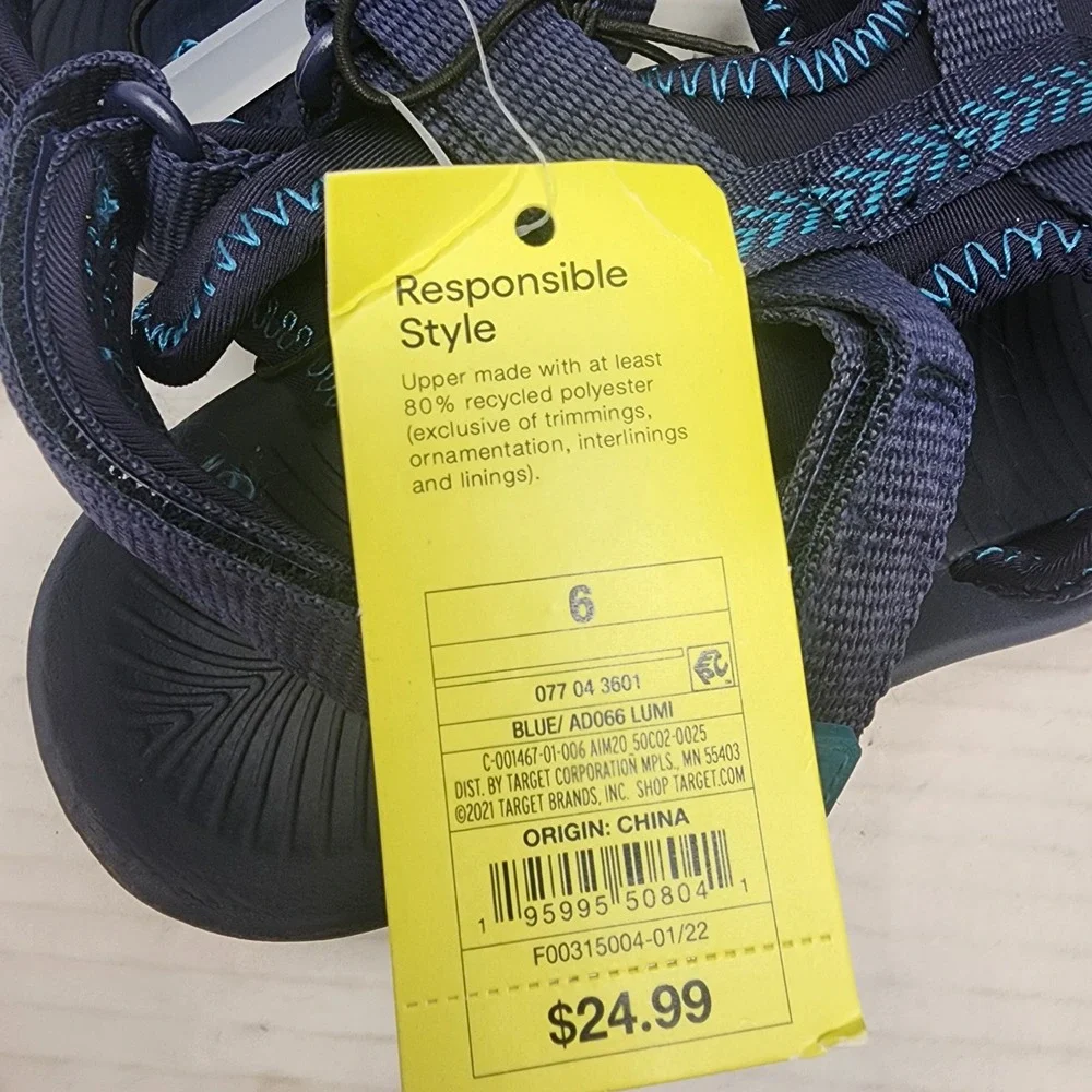 All in Motion Lumi Sandals Kids 6 Navy Blue Recycled‎ Strappy Sporty Hiking NWT